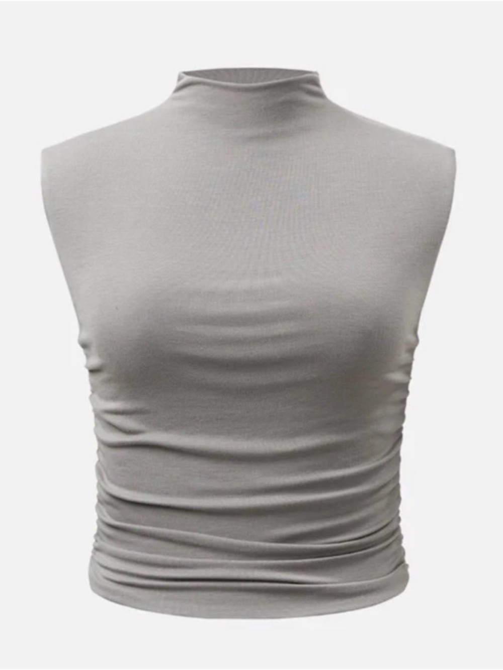 OGL XS Light Grey Eco-SkinKiss Workleisure Mock Neck Ruched Sides Tank Top